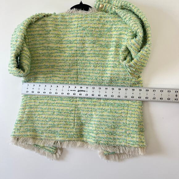 Lagence Green Gold Metallic Fringe Angelina Tweed Blazer Jacket Womens 6 - Picture 12 of 14